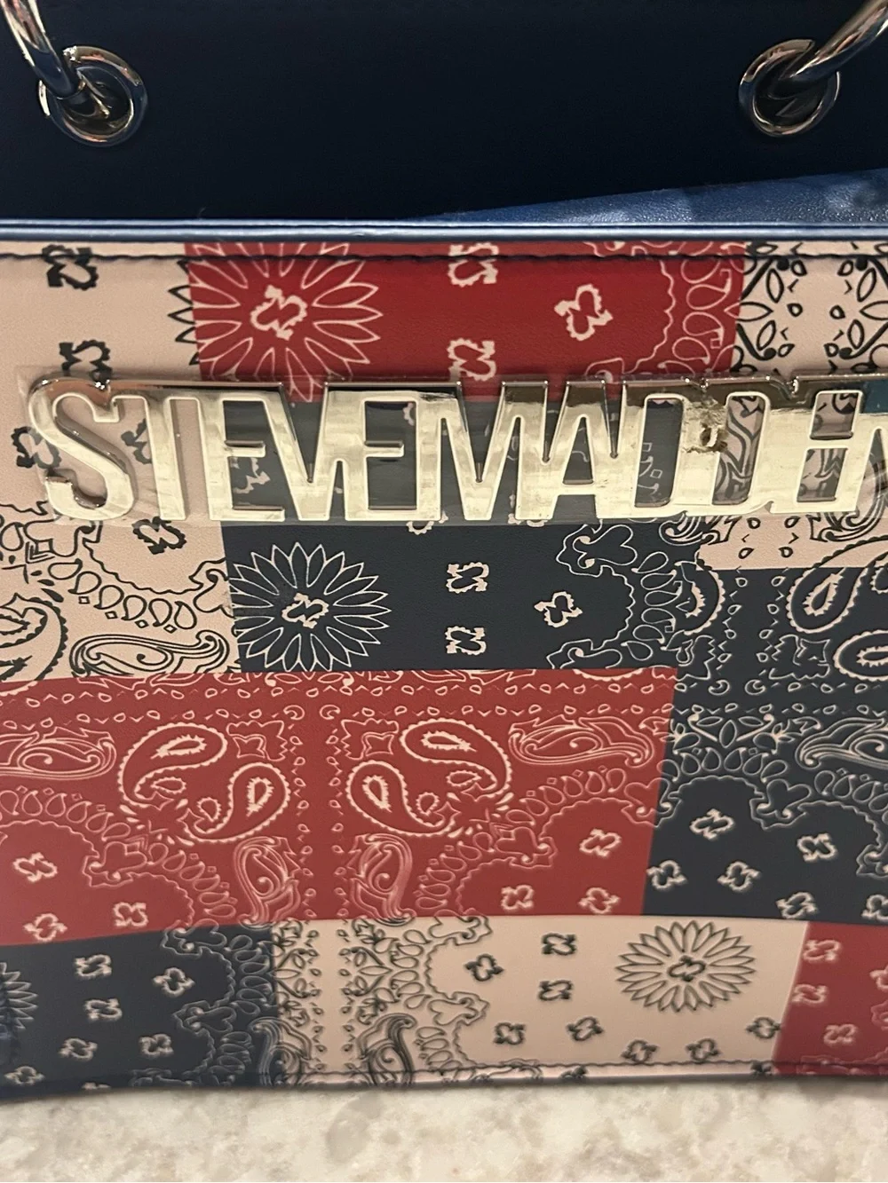 “New” Steve Madden Women's Patchwork Bandana Print Satchel w/ matching card hldr
